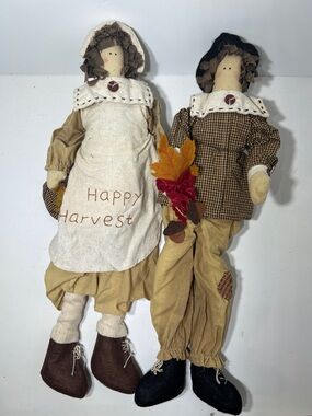 Happy Harvest Fall Dolls - Tan & Brown Rustic Harvest Couple Handmade